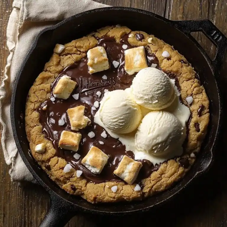 Giant S'mores Stuffed Chocolate Chip Skillet Cookie. - featured image