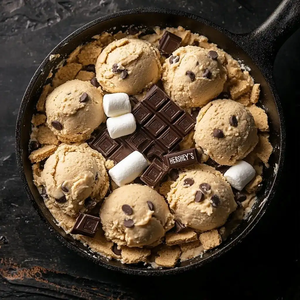 Giant S'mores Stuffed Chocolate Chip Skillet Cookie. - step by step
