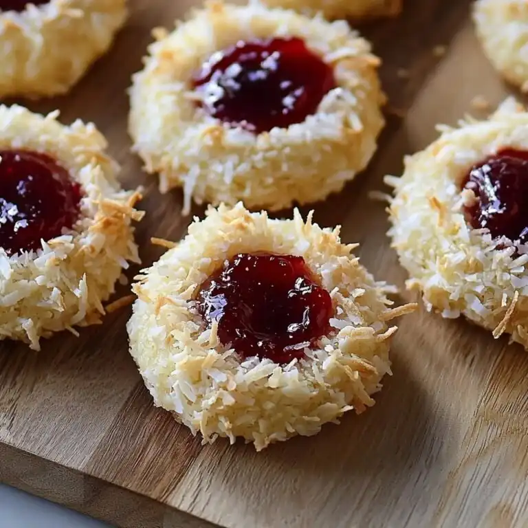 Jeweled Coconut Drops with Raspberry Preserves