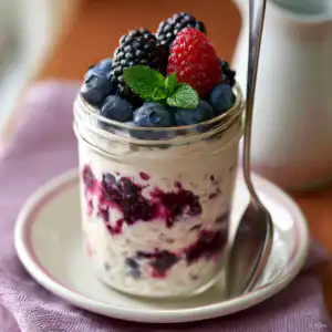 High Protein Post Workout Easy Berry Overnight Oats