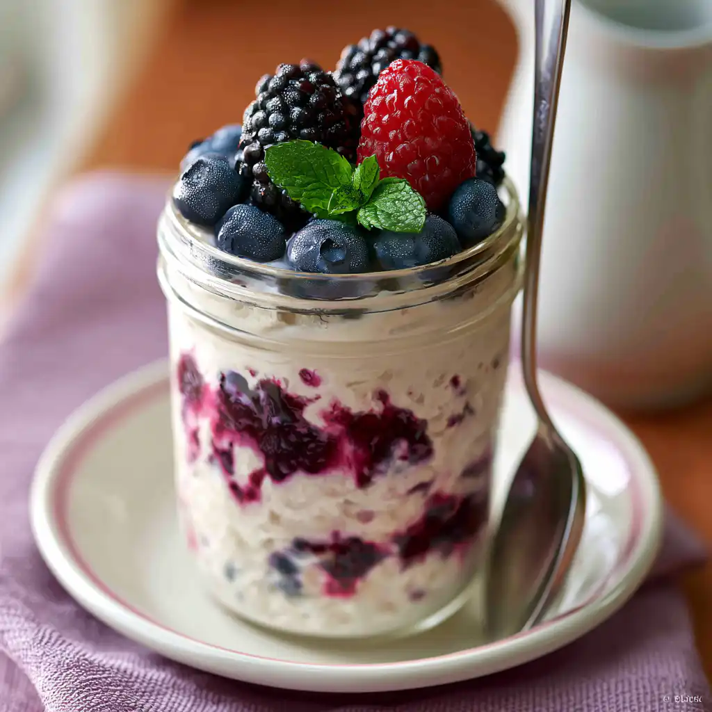 High Protein Post Workout Easy Berry Overnight Oats